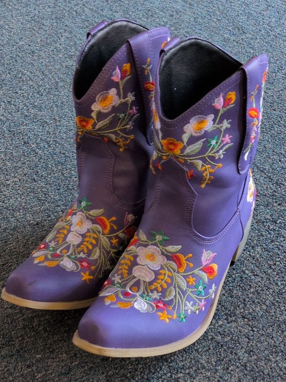 Purple Embroidered Western Ankle Boots Women's Sz39 8.5